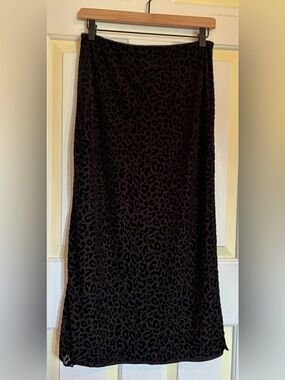 Black Leopard Print Burnout Midi/Maxi Skirt Y2K Size S